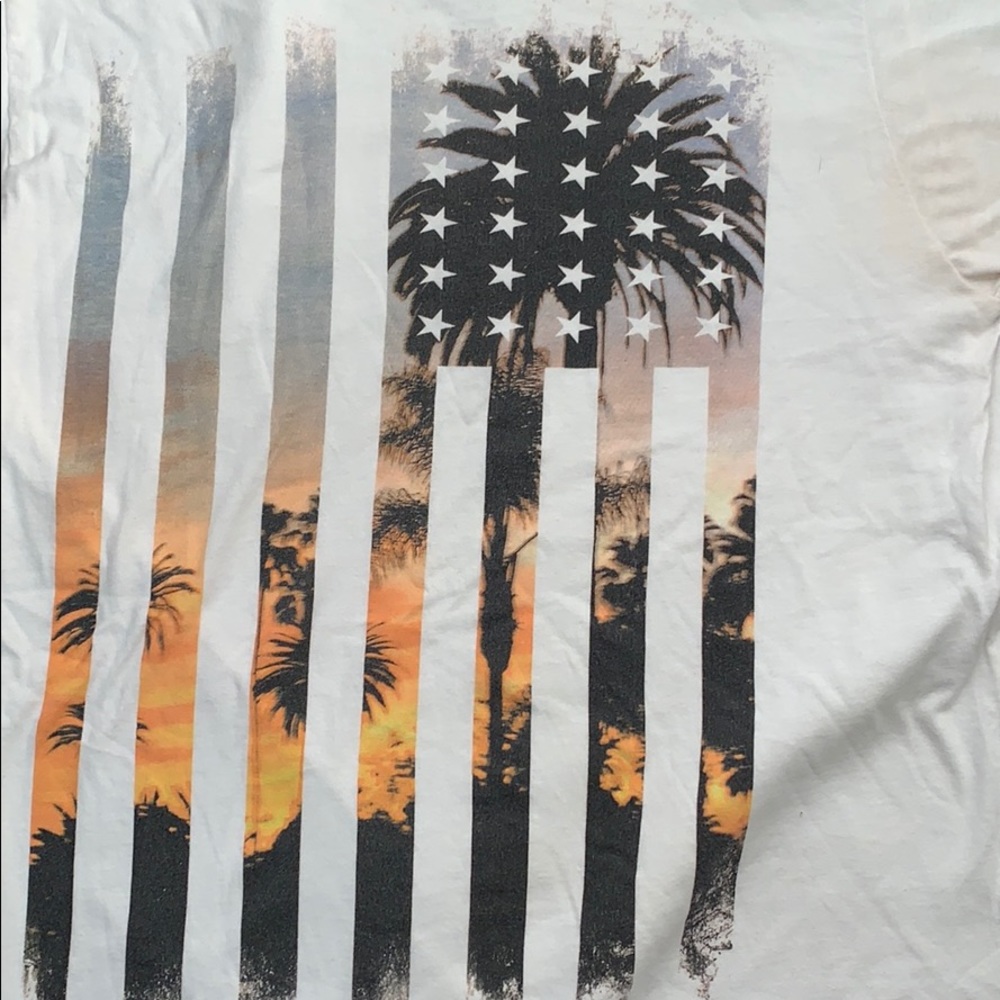 Univibe American Flag Palm Tree Sunset Shirt SZ M